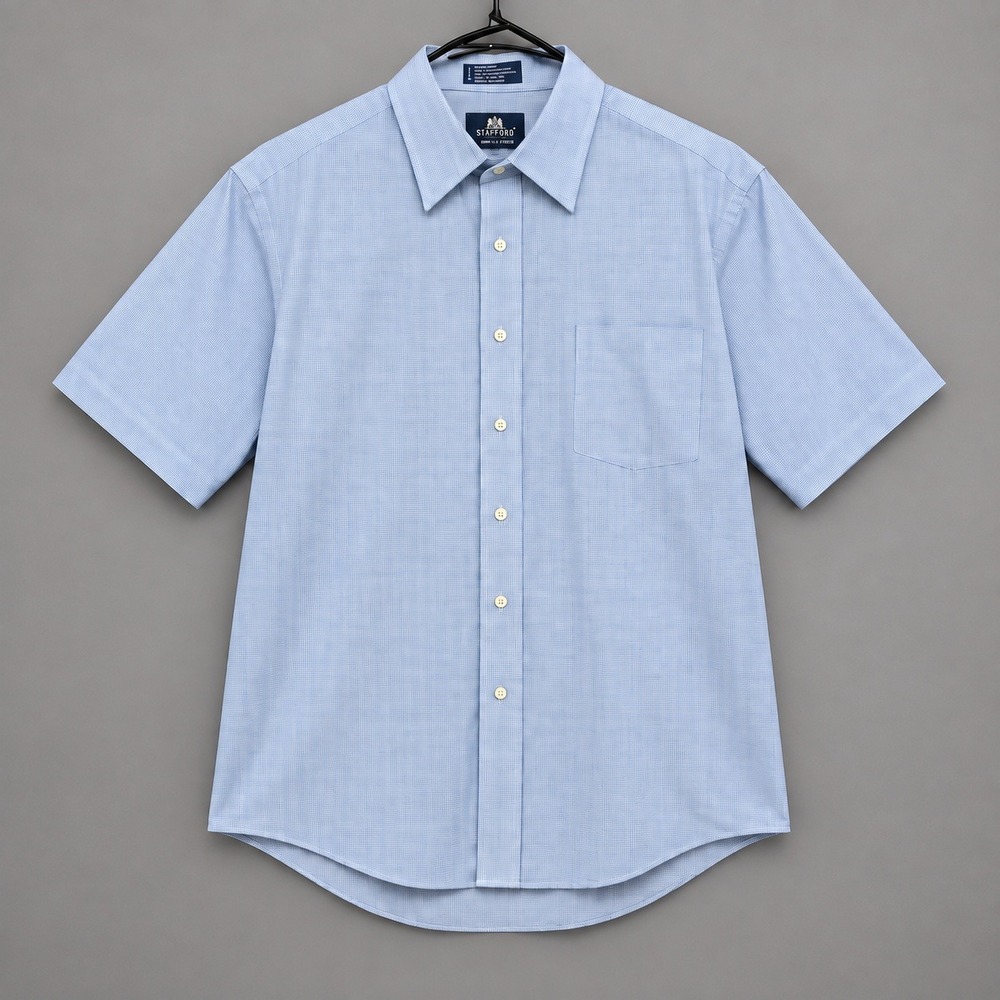 Stafford Button Down Shirt Mens XL Blue Malaysia Cotton Blend Wrinkle Free VTG